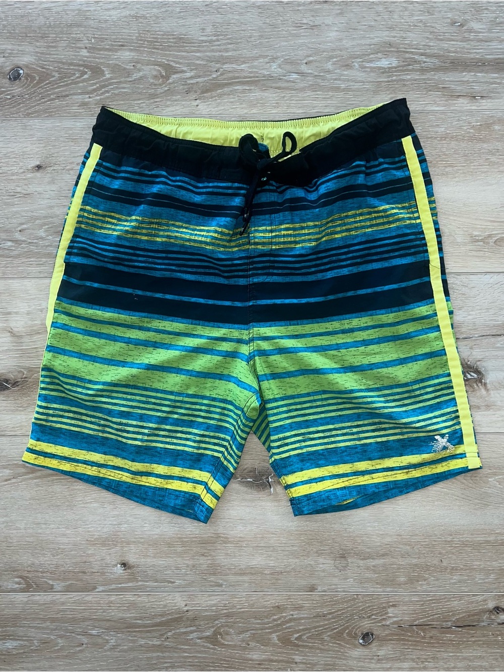 ZeroXposur Blue, Lime & Yellow Striped Men's Swim Trunks